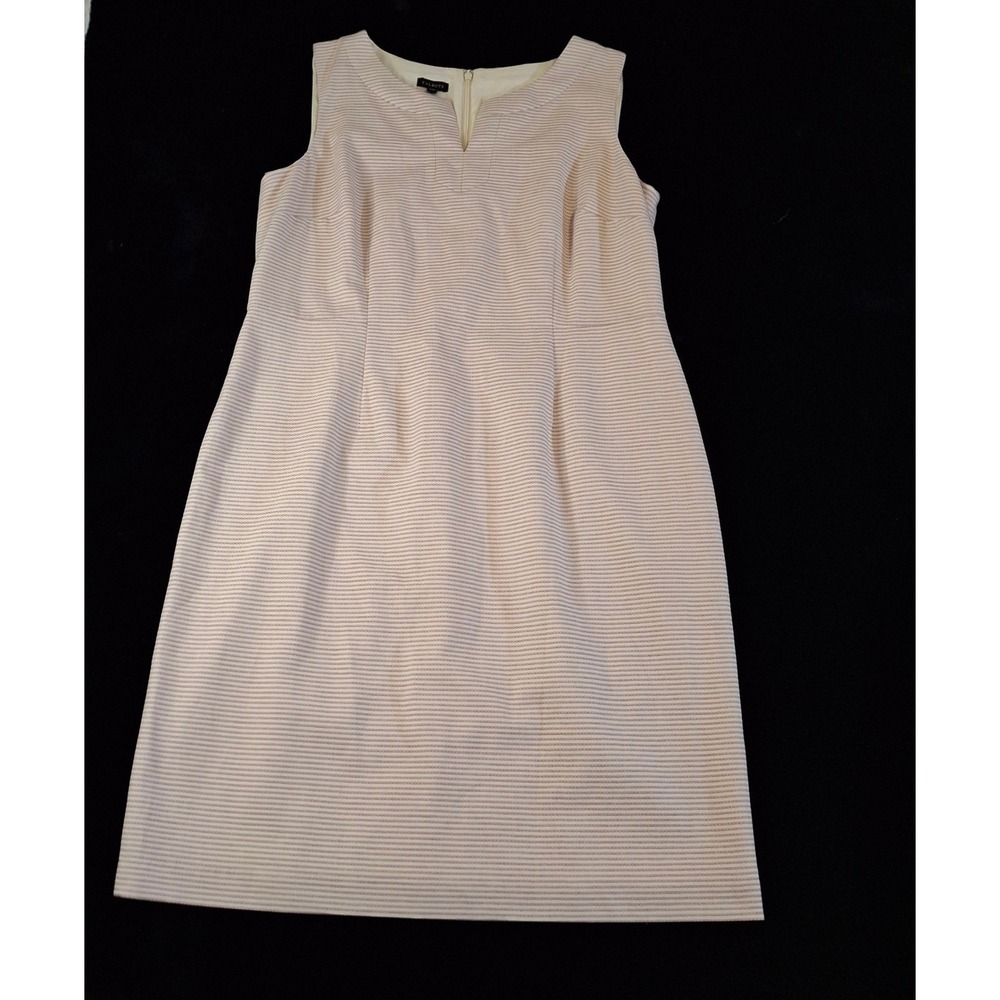 Talbots Womens 14 Sheath Dress Cream Pink Striped Notched V-Neck Sleeveless NWT